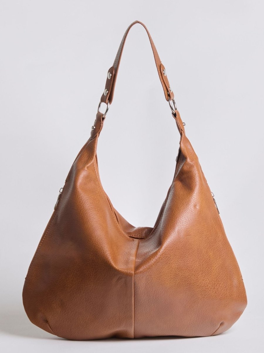 Women’s Vegan Leather Hobo Handbag - Large Shoulder Bag with Zip Pockets - Nalani - Fashion Clothing and Decor