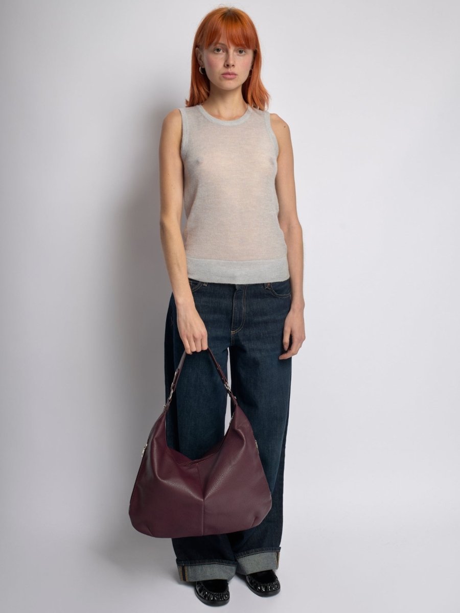 Women’s Vegan Leather Hobo Handbag - Large Shoulder Bag with Zip Pockets - Nalani - Fashion Clothing and Decor