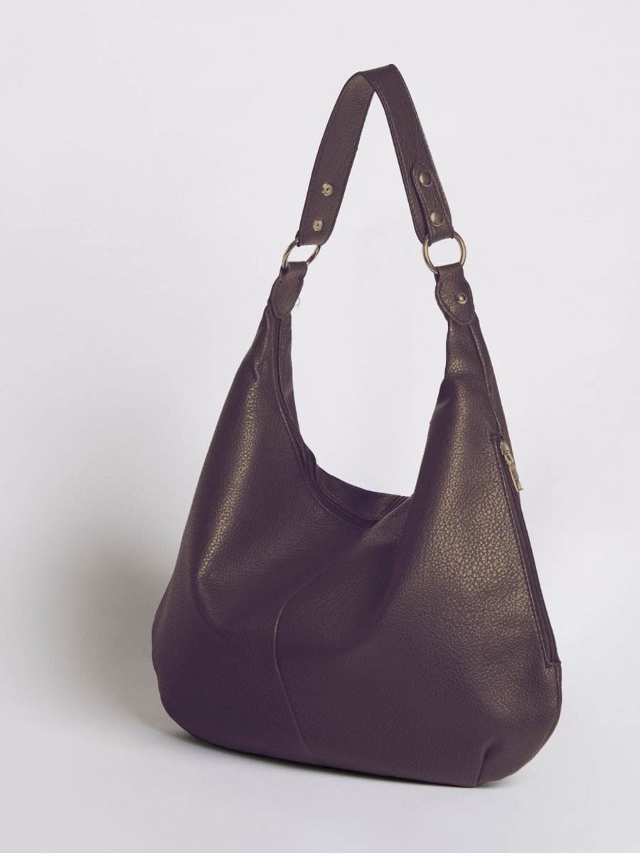 Women’s Vegan Leather Hobo Handbag - Large Shoulder Bag with Zip Pockets - Nalani - Fashion Clothing and Decor