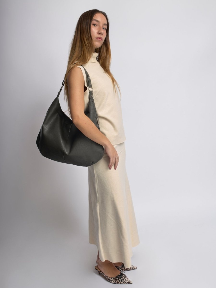 Women’s Vegan Leather Hobo Handbag - Large Shoulder Bag with Zip Pockets - Nalani - Fashion Clothing and Decor