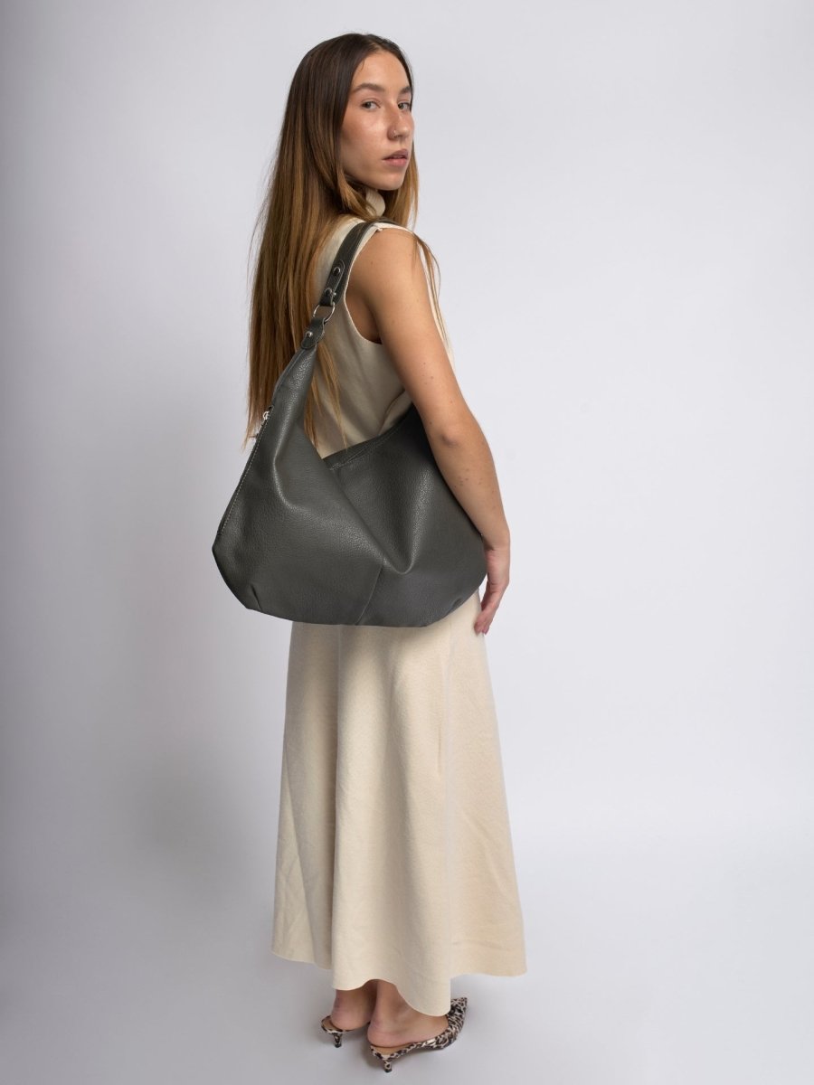 Women’s Vegan Leather Hobo Handbag - Large Shoulder Bag with Zip Pockets - Nalani - Fashion Clothing and Decor