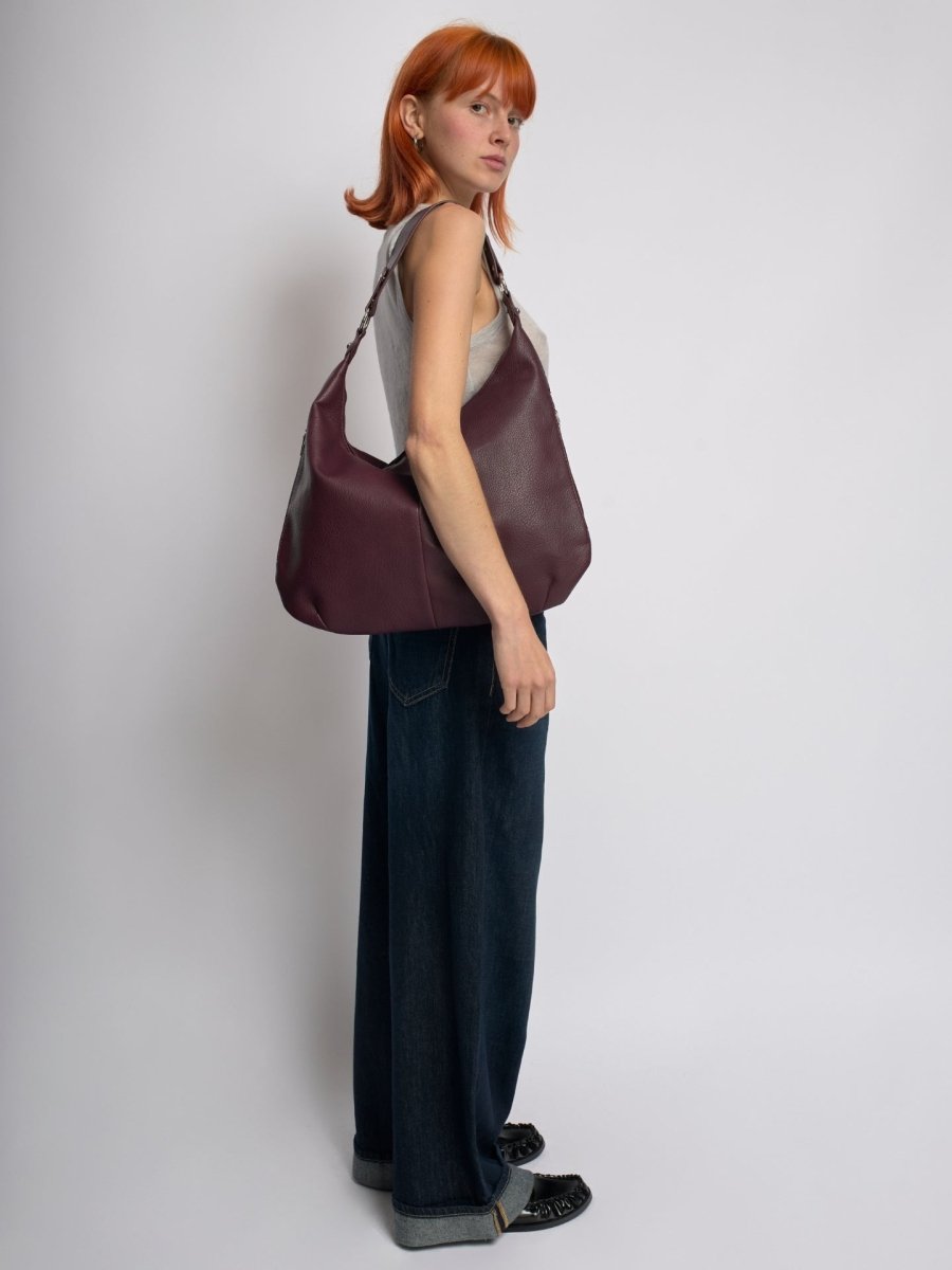 Women’s Vegan Leather Hobo Handbag - Large Shoulder Bag with Zip Pockets - Nalani - Fashion Clothing and Decor