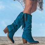 Women's Western Knee High Boots Fringe Stud Side Zip Block Heel - Nalani - UK Fashion Clothing and Decor