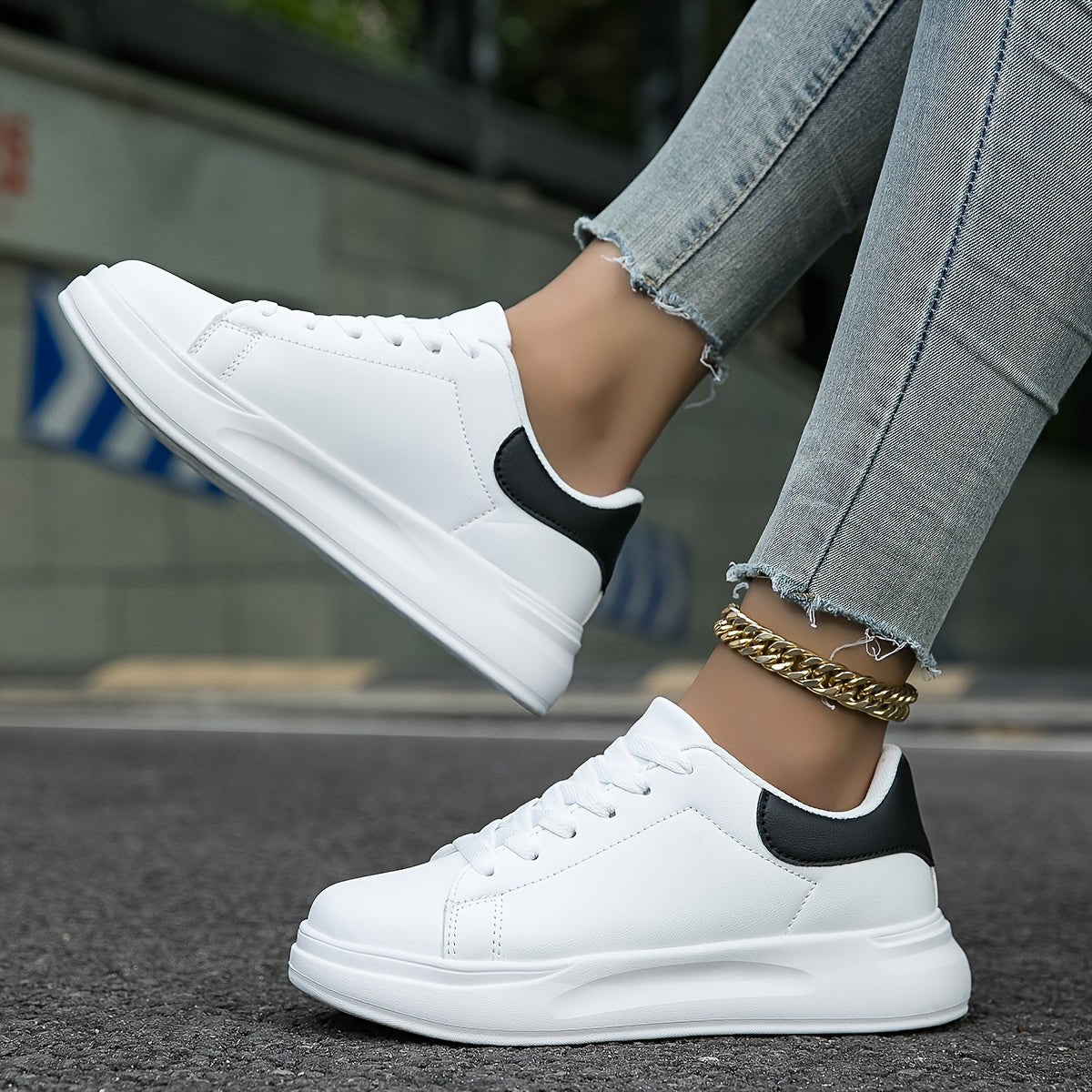 Women's White Lace-Up Trainers With Thick Sole For Daily Wear - Nalani - Fashion Clothing and Decor