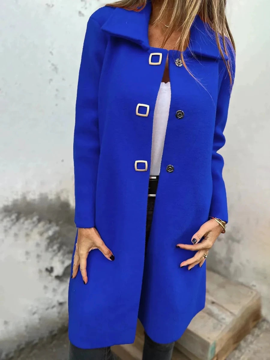 Women’s Wool Coat – Tailored Fit – Mid - Length – Single - Breasted with Wide Lapel - Nalani - UK Fashion Clothing and Decor