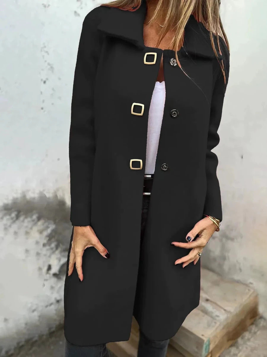 Women’s Wool Coat – Tailored Fit – Mid - Length – Single - Breasted with Wide Lapel - Nalani - UK Fashion Clothing and Decor