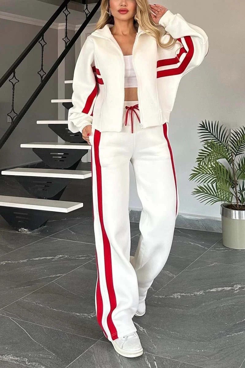 Women’s Zip Jacket And Pants Set | Two-Piece Modern Athletic Outfit With Stripe Detailing For A Sleek Look - Nalani - Fashion Clothing and Decor