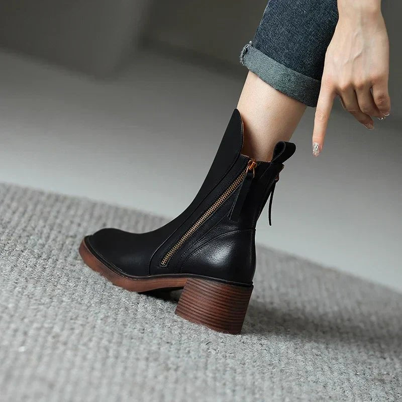 Women's Zip Up Ankle Boots With Block Heel And Side Zipper - Nalani - UK Fashion Clothing and Decor