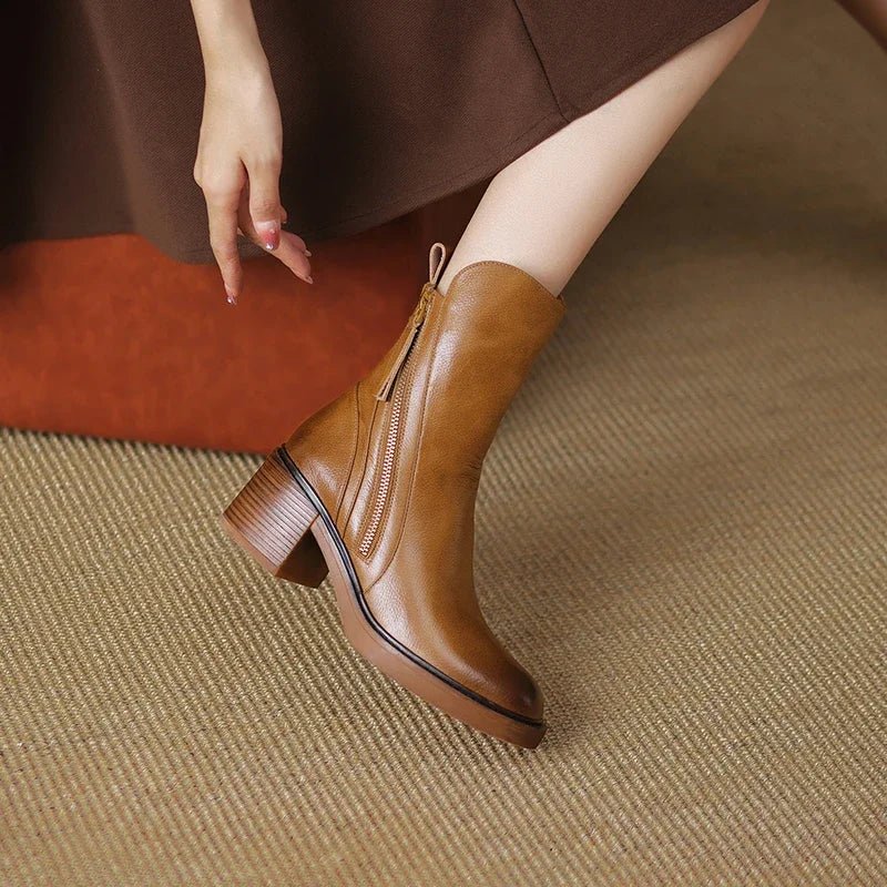 Women's Zip Up Ankle Boots With Block Heel And Side Zipper - Nalani - UK Fashion Clothing and Decor