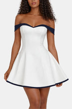 Zariyah – Off-Shoulder Sculpted Mini Dress With Flirty Fit - Nalani - Fashion Clothing and Decor