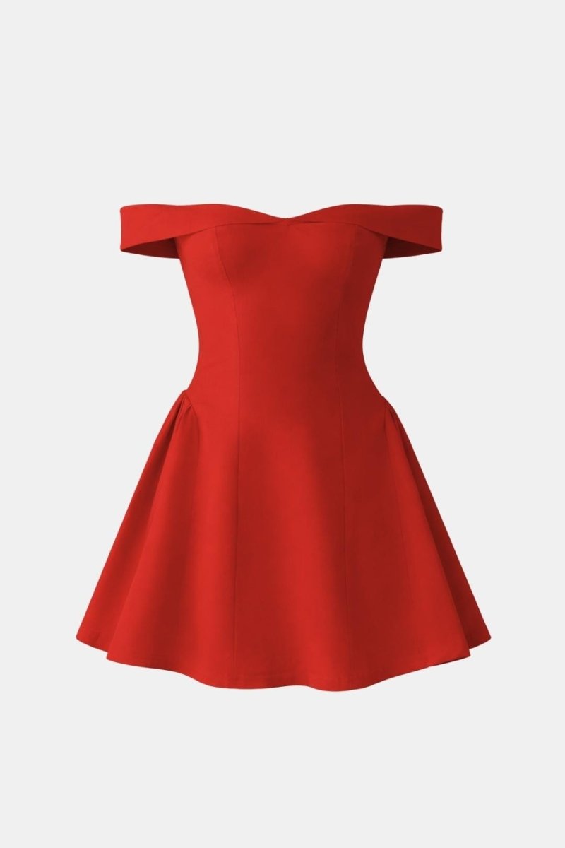 Zariyah – Off-Shoulder Sculpted Mini Dress With Flirty Fit - Nalani - Fashion Clothing and Decor