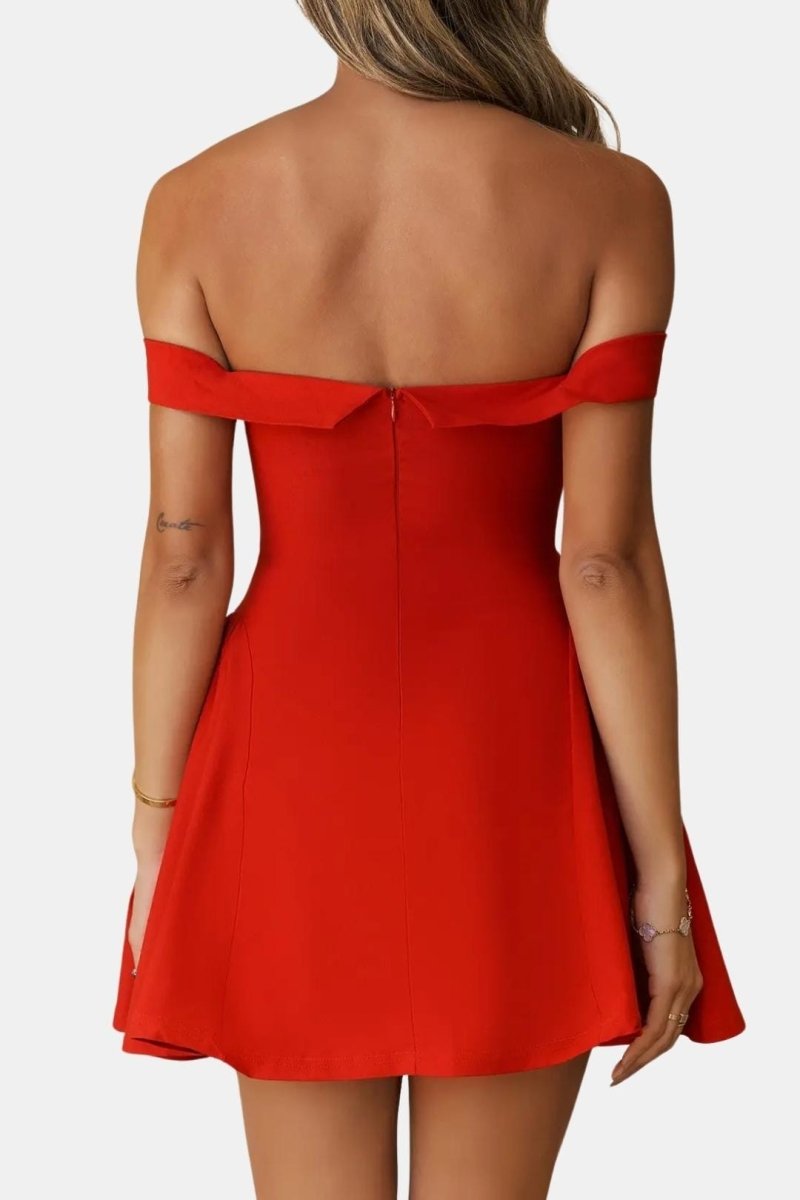Zariyah – Off-Shoulder Sculpted Mini Dress With Flirty Fit - Nalani - Fashion Clothing and Decor