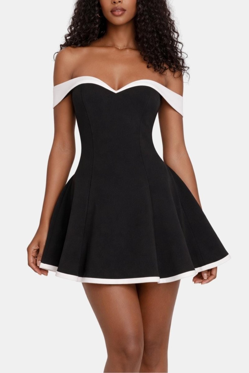 Zariyah – Off-Shoulder Sculpted Mini Dress With Flirty Fit - Nalani - Fashion Clothing and Decor