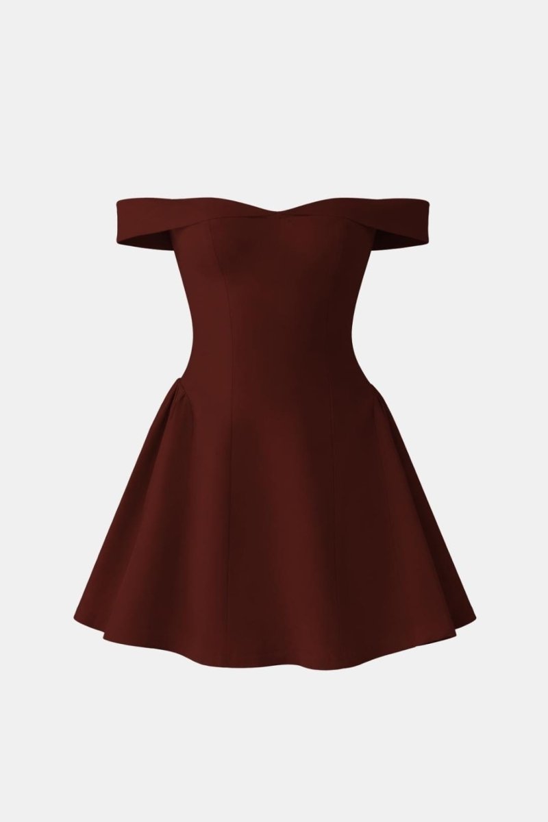 Zariyah – Off-Shoulder Sculpted Mini Dress With Flirty Fit - Nalani - Fashion Clothing and Decor