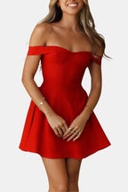 Zariyah – Off-Shoulder Sculpted Mini Dress With Flirty Fit - Nalani - Fashion Clothing and Decor