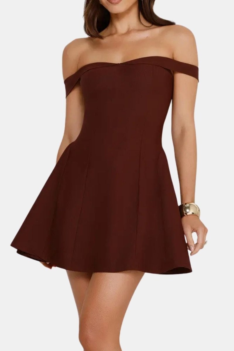 Zariyah – Off-Shoulder Sculpted Mini Dress With Flirty Fit - Nalani - Fashion Clothing and Decor