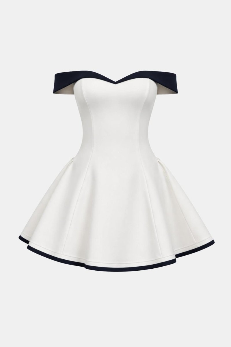 Zariyah – Off-Shoulder Sculpted Mini Dress With Flirty Fit - Nalani - Fashion Clothing and Decor