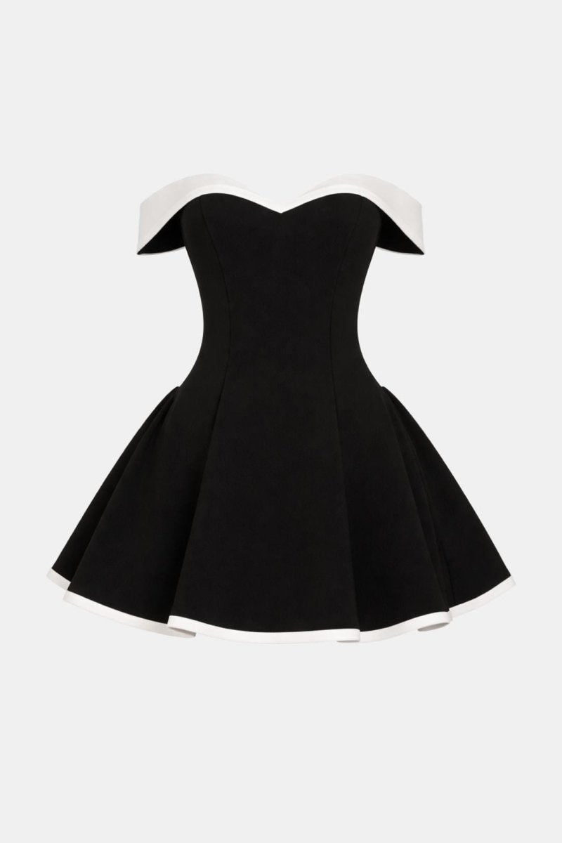 Zariyah – Off-Shoulder Sculpted Mini Dress With Flirty Fit - Nalani - Fashion Clothing and Decor