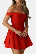 Zariyah – Off-Shoulder Sculpted Mini Dress With Flirty Fit - Nalani - Fashion Clothing and Decor