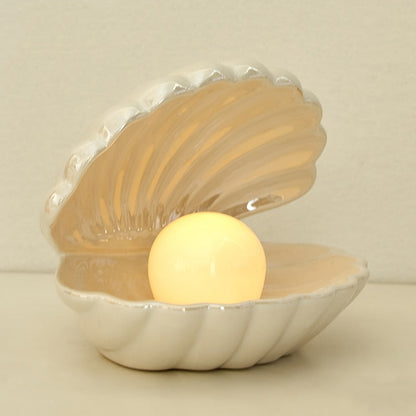 Ceramic Shell Table Lamp for Coastal Elegance and Versatile Use White NALANI
