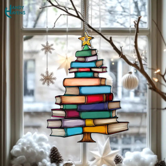 Christmas Book Tree Suncatcher Ornament For Reading Lovers NALANI