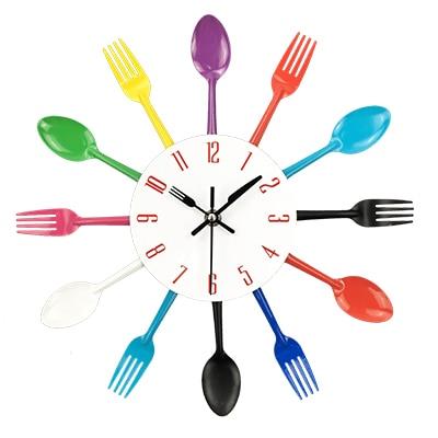 Cutlery Metal Kitchen Wall Clock - Spoon & Fork, Unique & Modern Colorful NALANI