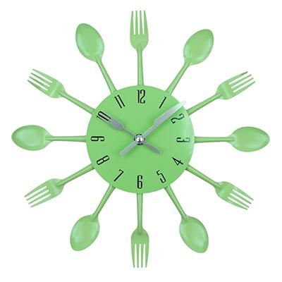 Cutlery Metal Kitchen Wall Clock - Spoon & Fork, Unique & Modern Green NALANI