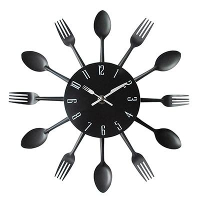 Cutlery Metal Kitchen Wall Clock - Spoon & Fork, Unique & Modern Black NALANI