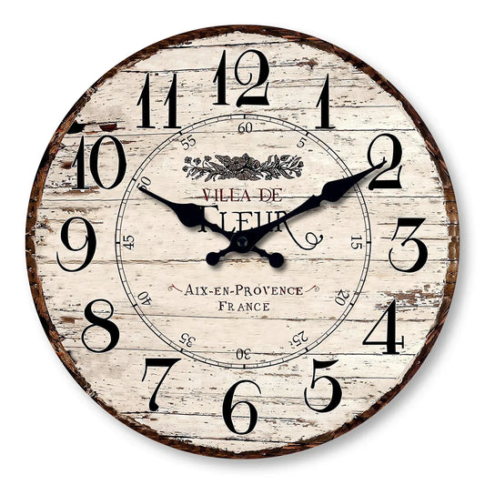 Rustic Wooden Wall Clock Silent Non Ticking White Finish NALANI