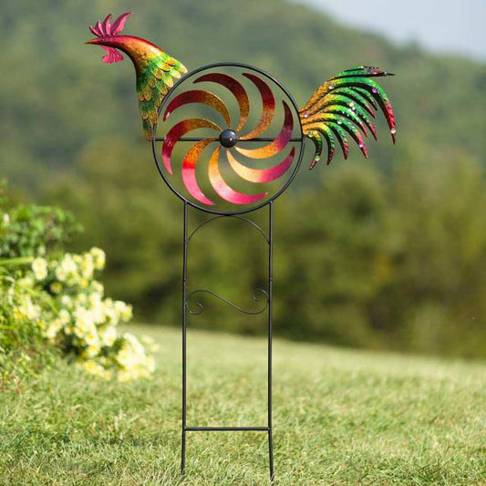 Stunning Iridescent Wind Spinner Rooster Garden Decor NALANI