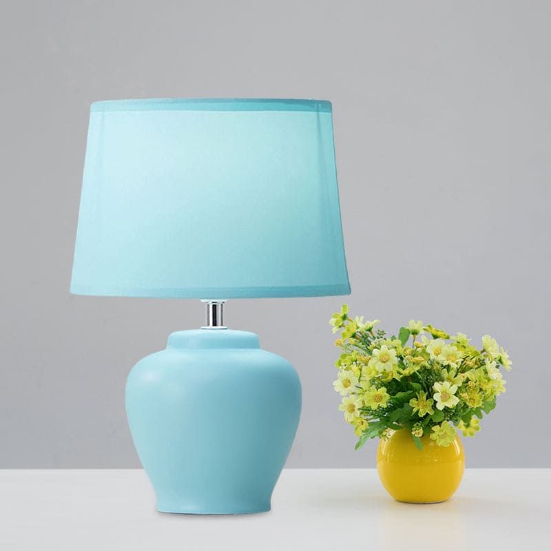 Nordic Woven Bedside Lamp with Ceramic Base for Elegant Lighting Blue NALANI