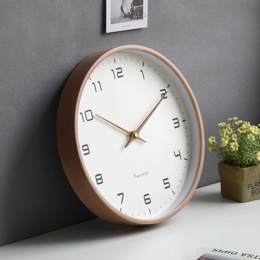 Nuvuro | Wooden Wall Clock Scandinavian Simplicity in Brown and Cream NALANI