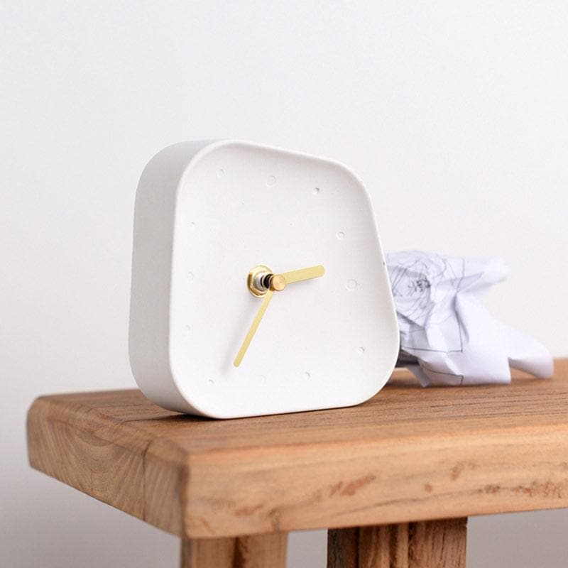 Orlano Cement Desk Clock - Modern Retro Concrete Timepiece White NALANI