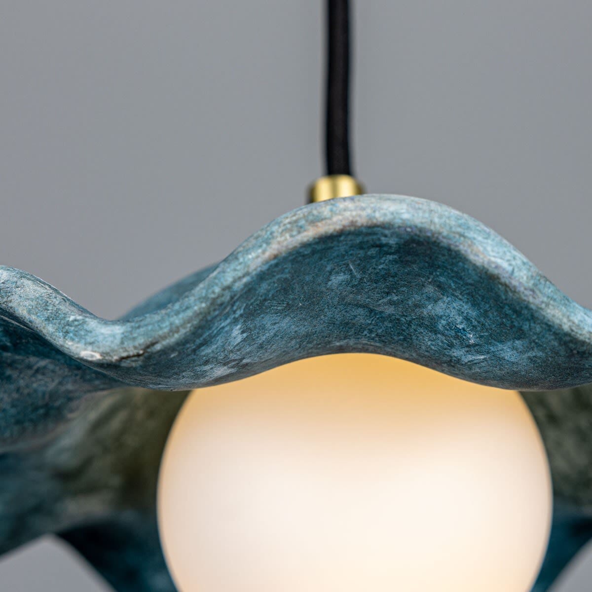 Pendant Light with Wavy Ceramic Shade in Blue Earth Color NALANI