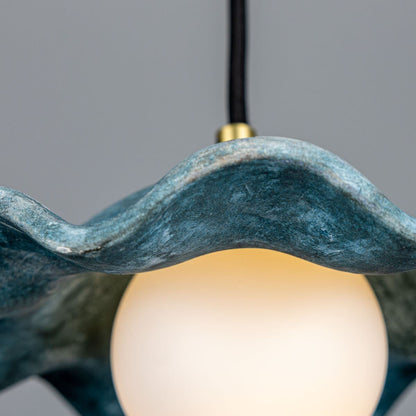 Pendant Light with Wavy Ceramic Shade in Blue Earth Color NaLani