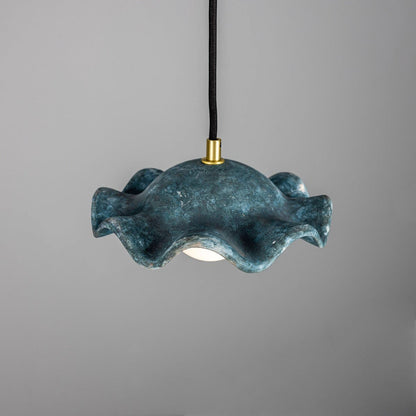 Pendant Light with Wavy Ceramic Shade in Blue Earth Color NaLani