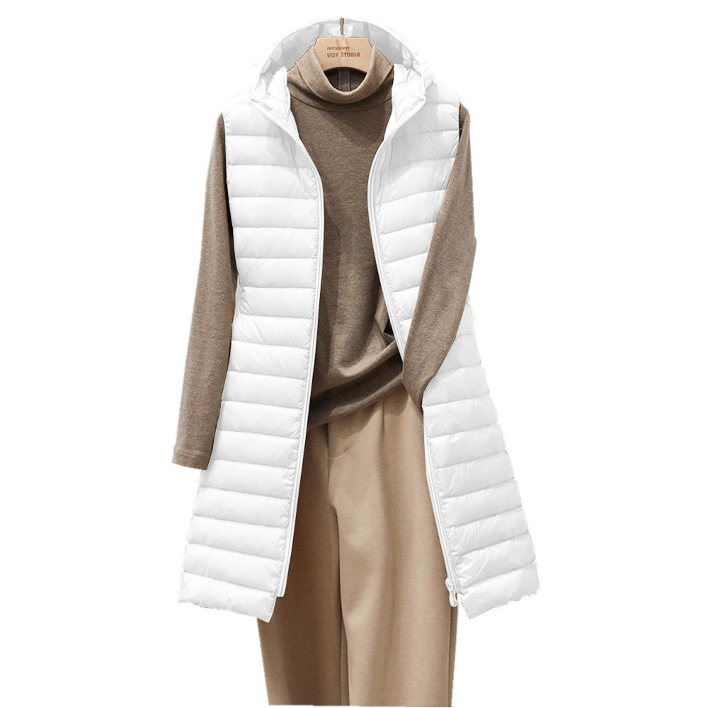 Lightweight Hooded Vest For Women Autumn Winter Midi Length