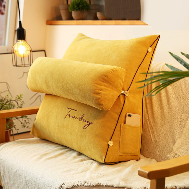 Triangular Reading Backrest Pillow For Bed And Sofa Support Yellow NALANI