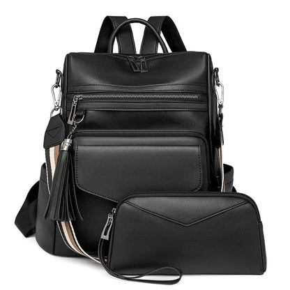 Vegan Leather Womens Backpack With Gift Bag Padded Straps Black NALANI