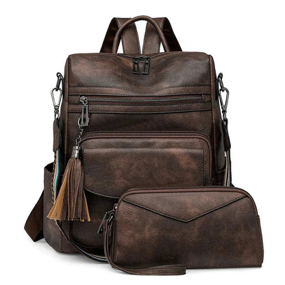 Vegan Leather Womens Backpack With Gift Bag Padded Straps Coffee NALANI