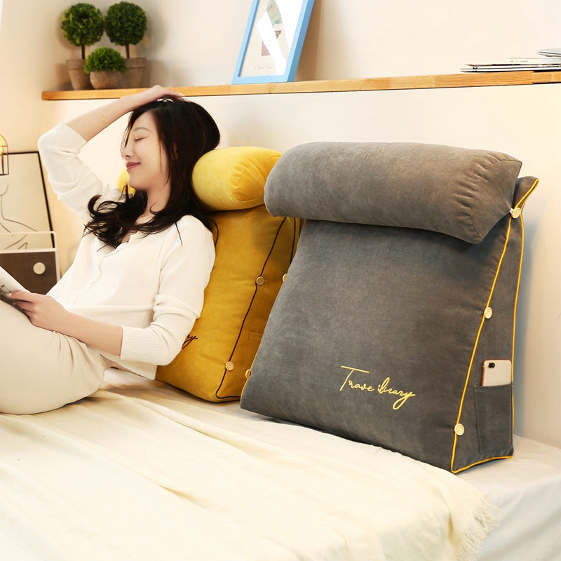 Triangular Reading Backrest Pillow For Bed And Sofa Support Charcoal NALANI