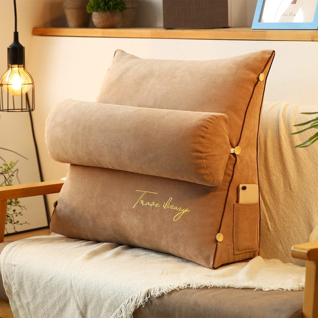 Triangular Reading Backrest Pillow For Bed And Sofa Support Brown NALANI