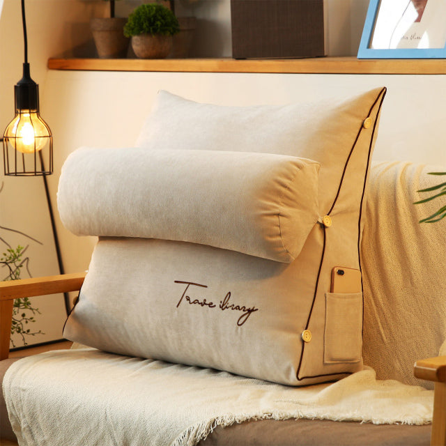 Triangular Reading Backrest Pillow For Bed And Sofa Support Beige NALANI