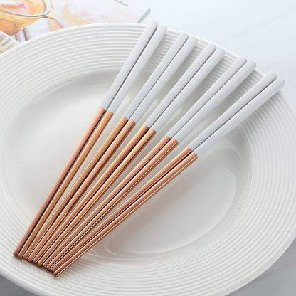 Five Pairs Stainless Steel Chopsticks Set Modern Dining Rose Gold And White NALANI