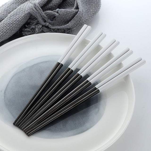 Five Pairs Stainless Steel Chopsticks Set Modern Dining Black And White NALANI