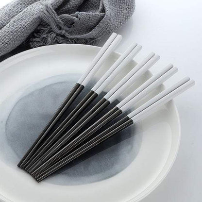 Five Pairs Stainless Steel Chopsticks Set Modern Dining Black And White NALANI