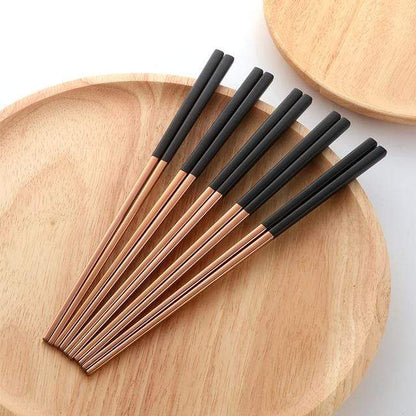 Five Pairs Stainless Steel Chopsticks Set Modern Dining Rose Gold And Black NALANI