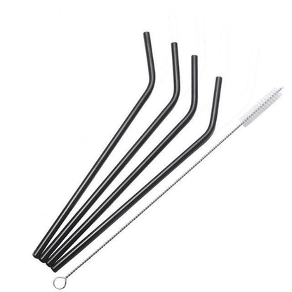 Eco Friendly Matte Metal Straws Set Reusable Kitchen Black NALANI