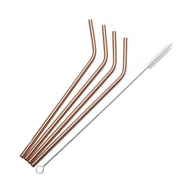Eco Friendly Matte Metal Straws Set Reusable Kitchen Rose Gold NALANI