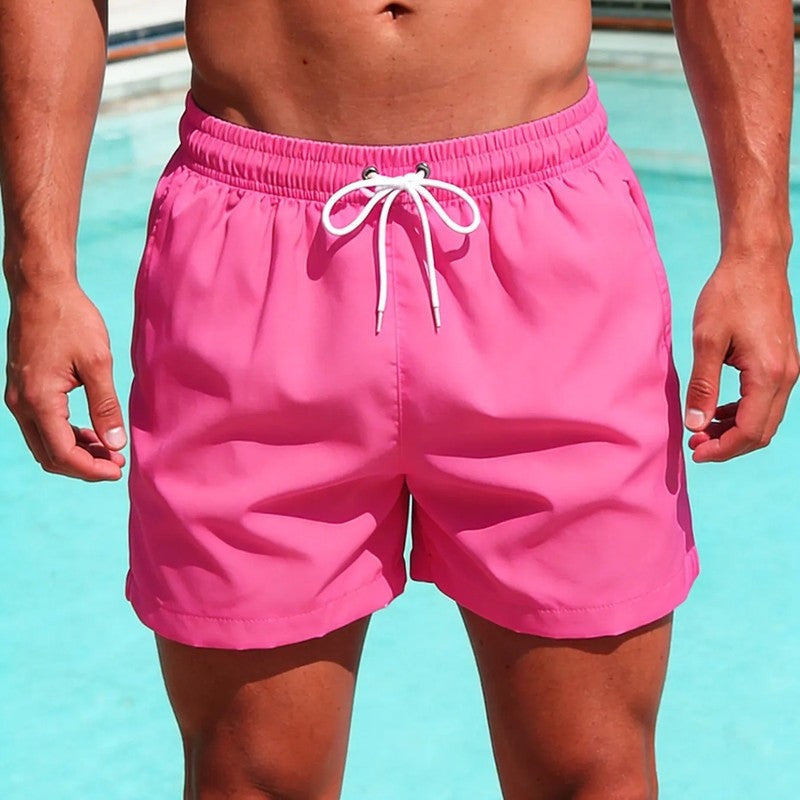 Relaxed Drawstring Quick-Dry Swim Trunks With Mesh Lining And Pockets